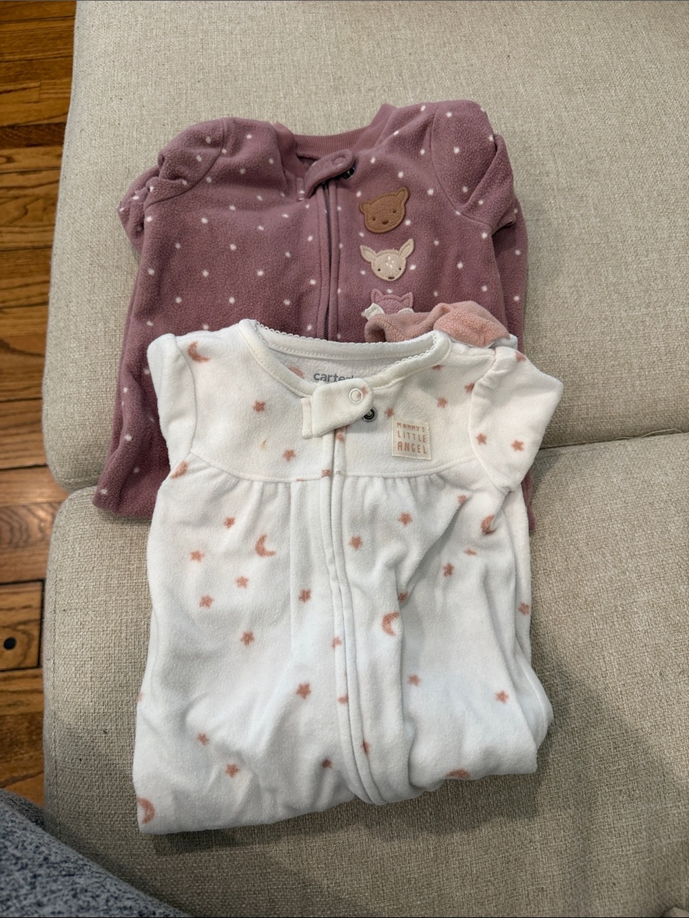 Carter's Two-Pack Sleep Sacks in Mauve Dot and Cream Star Print